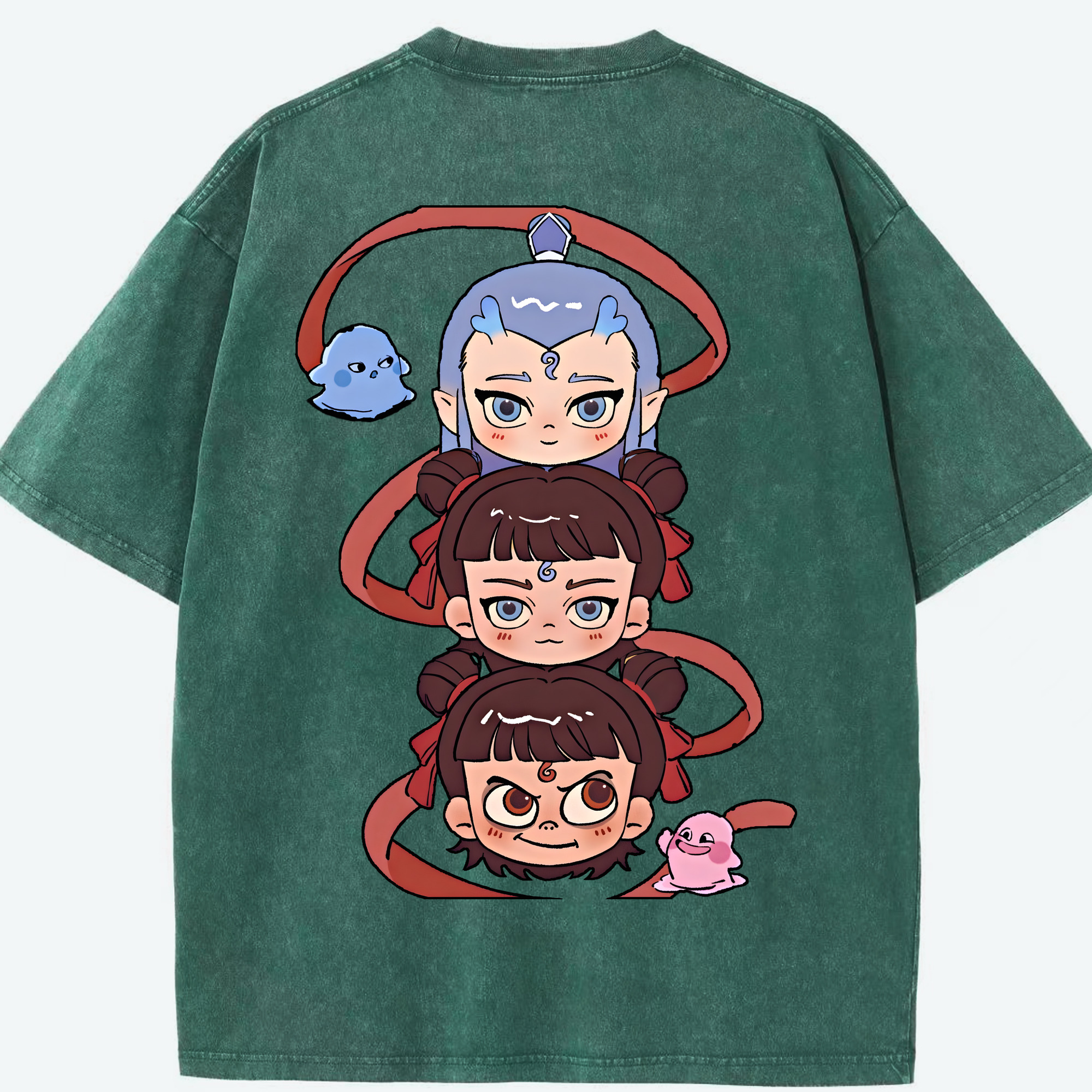 （画像用） Ne Zha 2 ナタ 魔童の大暴れ 綿100% ヴィンテージ風 半袖Tシャツ（背面プリント）